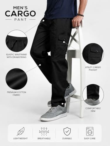 Image of Men's Cotton Cargo Pants | Stylish Casual Trousers for Men | Relaxed Fit Multi Pocket Cargo Trousers | Drawstring Waist Pant | Comfortable Lower for Men