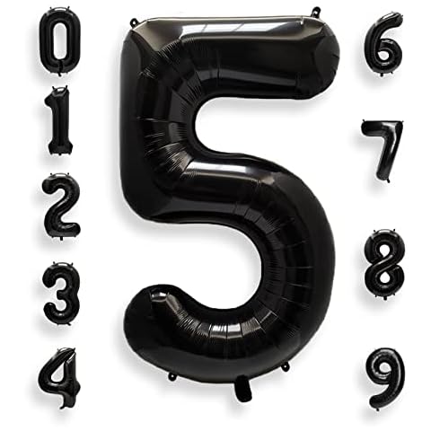 AULE 40 Inch Big Black 5 Balloon Number Large Foil Helium Number Balloons 0-9 Jumbo Giant Happy 5th Birthday Party Decorations for Boy or Girl Huge Mylar Anniversary Party Supplies Cover
