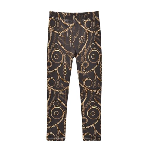 KLL Golden Chain Pattern on Black Background Chestnut Little Girls Leggings Comfortable High Waisted Sweatpants Gym