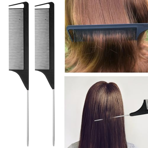 ZVOREI 8Pcs Black Hair Brushes Set with 4Pcs Topsy Tail Tools, Teasing Bristle Brush, Edge Control Brush, and 2Pcs Metal Pin Rat Tail Combs for Women's Hair Styling and Brushing - Image 6