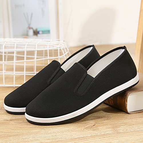 Light and Breathable Martial Arts Footwear, Men Chinese Traditional Old Beijing Kung Fu Style Canvas Kung Fu Slip-On Shoes, Comfortable Rubber Sole Breathable Non-Slip and Wear-Resistant4
