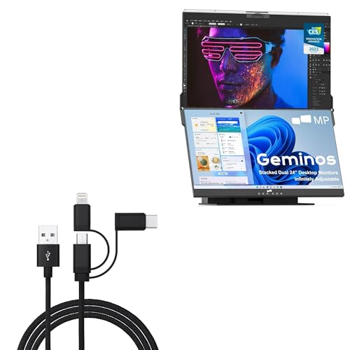 BoxWave Cable Compatible with Mobile Pixels Geminos - AllCharge 3-in-1 Cable - Jet Black