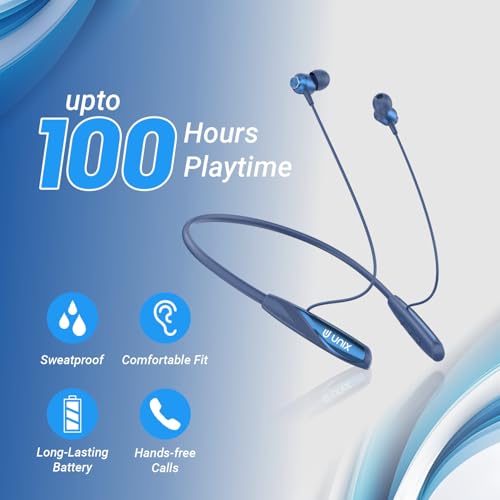 Image of Unix Versa Ultra-Long Playtime with 96 Hour Battery Wireless Bluetooth Neckband I Vibration Call Alert I Real Time Monitoring I Turbo Volt Charging with Magnetic Eartips