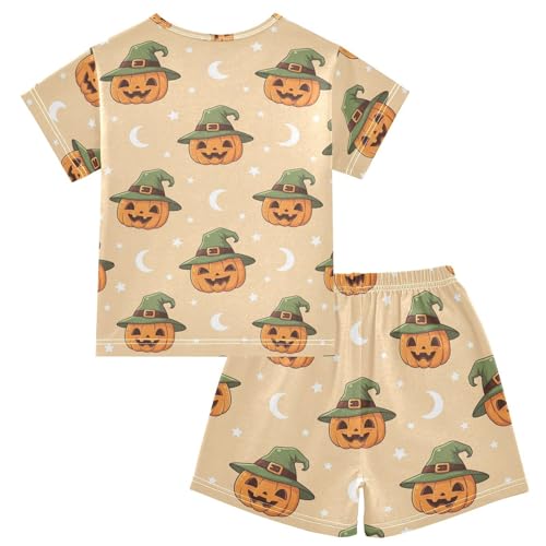 Pajama Short Sets Halloween Pumpkin Witch Hat Soft Cotton Summer Sleepwear 2 Piece PJS Size 5-14T2