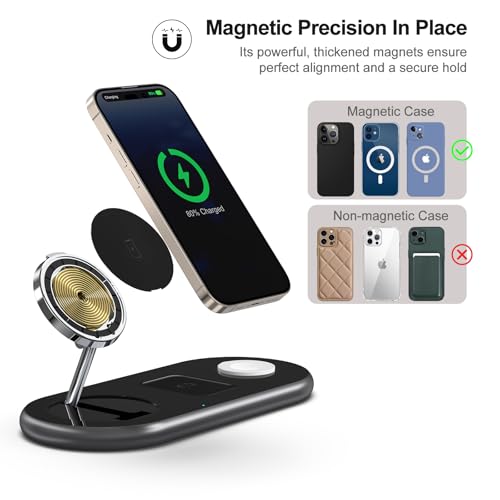Image of 3 in 1 Charging Station for Apple Devices, Mag-Safe Charger Stand, Magnetic Wireless Charger Station for iPhone 17 16 15 14 13 12 Series, for iWatch Ultra 10 9 8 7 SE 6 5 4 3, for AirPods (Black)