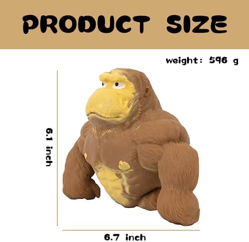 Brown Monkey Toy, Figure for Kids and Adults, Stretch Gorilla Toy, Decompress and Squeeze Stress Toy, Stress Relief Toy for Children and Adults Sensory Toy, Gift for Easter
