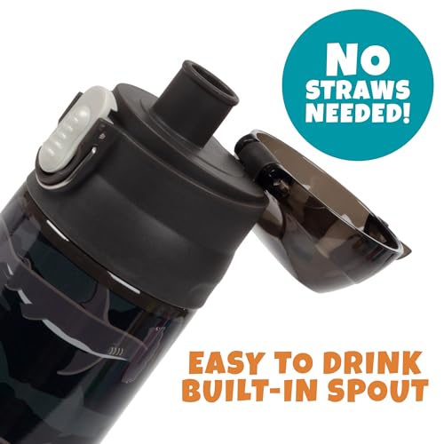 Image of Bentology Stainless Steel 13 Oz Reusable Water Bottle for Kids, Shark | Double Wall Insulated, Spill Proof Lid W /Built-in Straw- Keep Liquids Hot or Cold- Easily Fits in Lunch Boxes & Bags