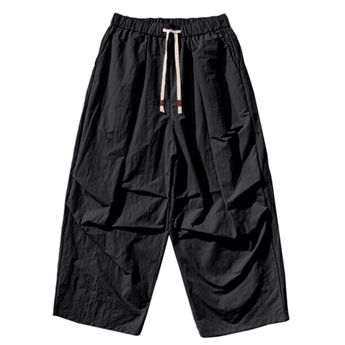 Men's Linen Casual Pants Summer Lightweight Drawstring Elastic Waist Wide Leg Beach Yoga Trousers with Pockets2