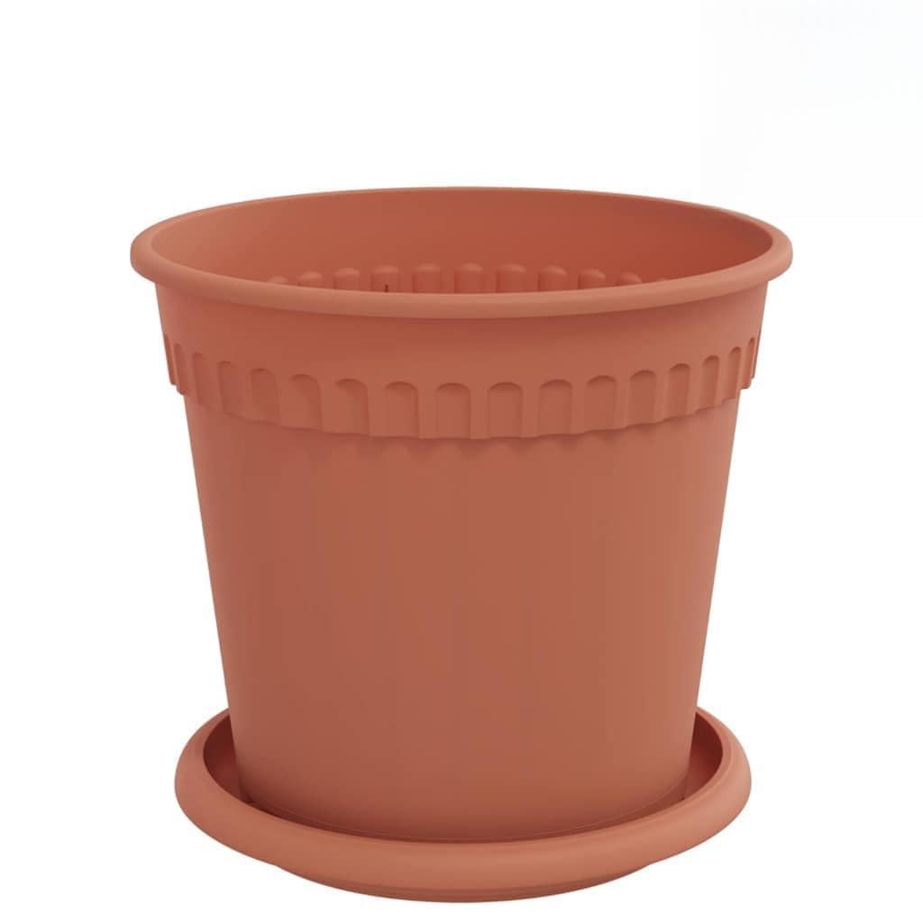 Pots de fleurs ronds Ø17cm en plastique rouge brique lot de 24 pièces