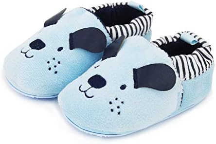 COSANKIM Infant Baby Boys Girls Slipper Soft Sole Non Skid Sneaker Moccasins Toddler First Walker Cirb House Shoes, 12-18 Months Toddler, 01 blue dog