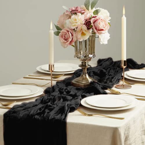 Cheesecloth Table Runner Black 36X120 Inches Gauze Table Runner Cheese Clothes Table Runner Rustic Cheesecloth Table Cloth For Wedding Boho Centerpieces For Tables Bridal Shower Reception Party Decor #TOP1