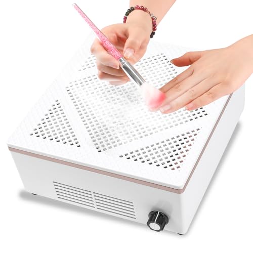 ANGNYA Aspirador de uñas Profesional Acrilico para uñas, 60W Colector de Polvo de uñas Aspiradora con Filtro Reutilizable y Cepillo de Limpieza, recogedor de Polvo de uñas (Blanco, Talla única)
