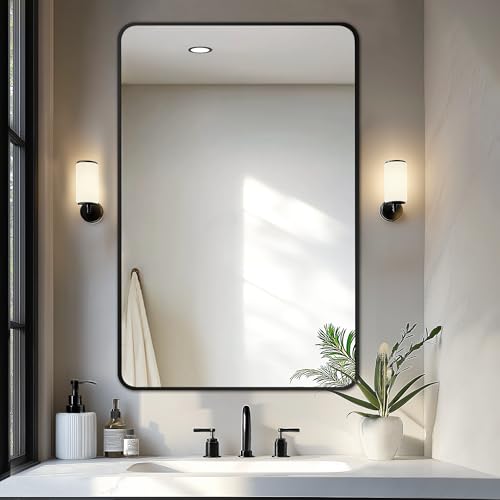 Image of Delma Bathroom Vanity Mirror, Black Framed Mirror for Over Sink, 40x28
