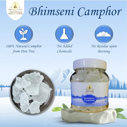Image of Jallan Pure Bhimseni Camphor (Original)| 250g Jar| Lab Certified 100% Pure Pacha karpooram Original| 100% Natural Organic and Original Kapoor| Purifying & Pleasant Fragrance for Pooja, Hawan, Air Freshener| Use for Camphor Diffuser Electric