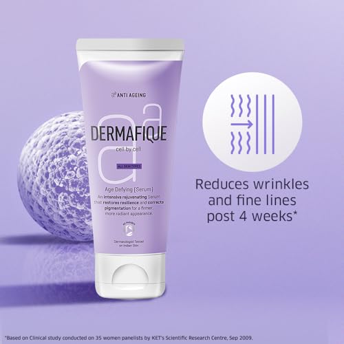 Image of Dermafique Age Defying Face Serum 50g | PhytoCellTec with rare stem cells | Anti-Ageing Serum, Corrects Skin Tone, Reduces Wrinkles, Pigmentation & Dark Spots in 4 weeks | Dermat Tested on Indian Skin