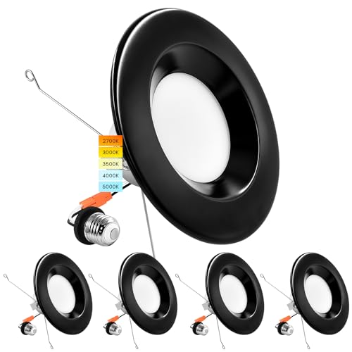 Luxrite Downlight LED empotrable de 5/6 pulgadas, 14 W = 90 W, CCT color seleccionable 2700 K | 3000 K | 3500 K | 4000 K | 5000 K, luz regulable, 1100 lúmenes, clasificación húmeda, Energy Star, borde