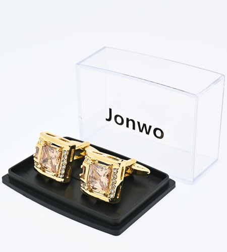 Mancuernillas cuadradas clásicas con cristal dorado 14K miniatura 4