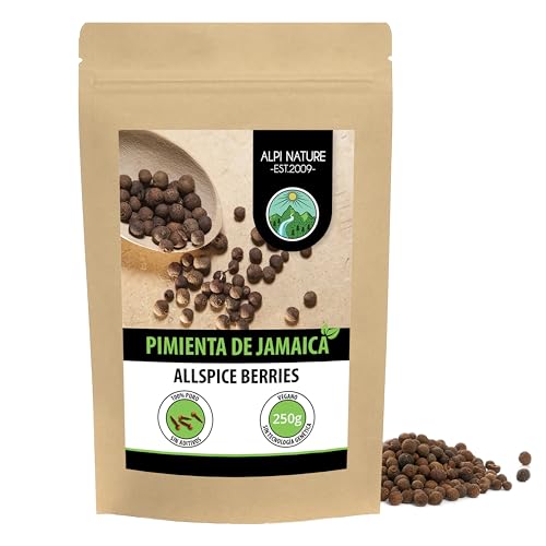 Pimienta de Jamaica entera (250g), granos de pimienta de Jamaica 100% natural, especia sin aditivos, vegana, semillas de pimienta de Jamaica