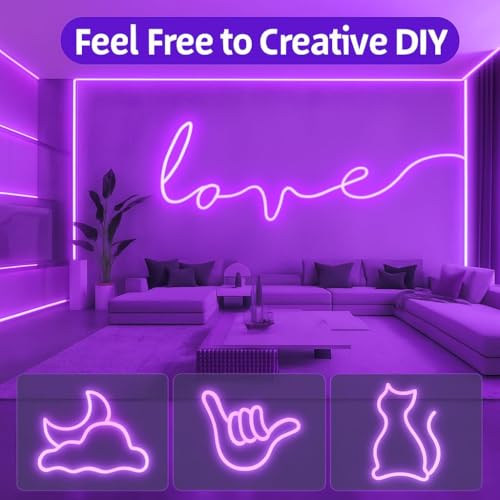 Image of 16.4 Feet Neon LED Strip Lights, with 12V Adapter, Waterproof IP65, Silicone Flexible Rope Light for Home Decor | Led Strip Lights | Neon Lights | Strip Lights | 5 Meter | (Purple)