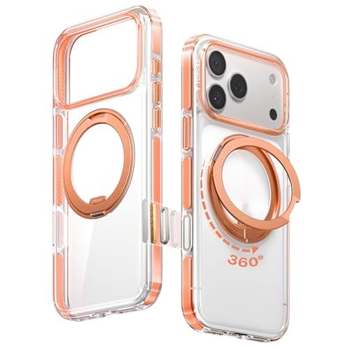 TORRAS for iPhone 17 Pro Case Cute, 360 Magnetic Stand, O3 Light Series [Fit for MagSafe] [4X Military-Grade Protection], Ultra Clear Case for iPhone 17 Pro Phone case, Cosmic Orange, 6.3"