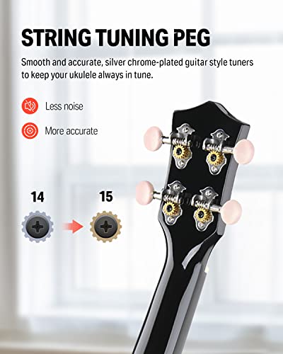 Image of Donner Soprano Ukulele for Beginners 21 Inch Ukelele Starter Bundle Kit with Free Online Lessons Bag Strap String Tuner Picks Cloth Ukalalee Yukalalee (Black)