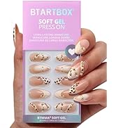 BTArtbox Press On Nails Almond - 3D Pearl Medium French Tip Press On Nails with Glue for Women, O...