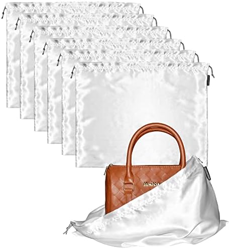 6 Pack Dust Bags for Handbags Silk Dust Cover Bag for Handbags Purses Shoes Boots, Silk Dustproof Drawstring Bag Travel Storage Pouch (White, 23.6 × 19.6 in)