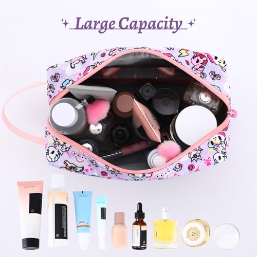 Tokidoki Unicorno Travel Makeup Bag for Women,Cute Large Capacity Cosmetic Pouch Cartoon Portable Makeup Toiletry Bag for Traveling Work Office (Purple)4