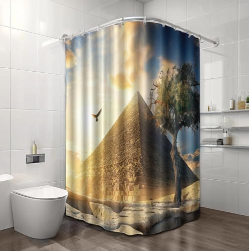 Rideau de douche imperméable et lavable motif pyramide soleil