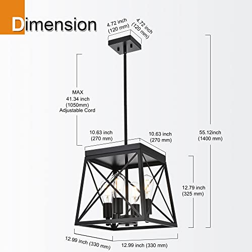 Meluxem 4-Light Pendant Lighting Farmhouse Chandelier Rectangle Matte Black Dining Room Light Fixture For Bedroom Kitchen Metal Ceiling Lights Height Adjustable #TOP2