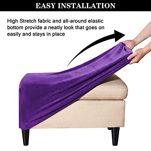 PENDEJATO Stretch Ottoman Covers, Velvet Ottoman Slipcover Rectangle Storage Stool Cover Footstool Slipcover for Living Room Furniture Protector (Purple) by PENDEJATO - Image 7