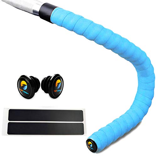 Image of TOPCABIN® Bicycle Handlebar Tape Non-Slip Comfort GEL Road Bike Handlebar Tape Bike Bar Tape with Reflective Bar Plugs (# Light Blue)