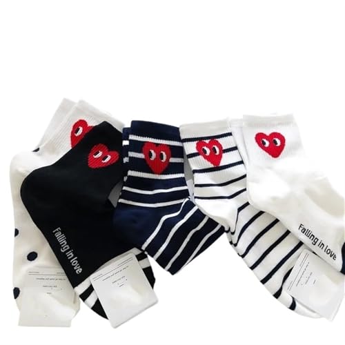 5 Pair Socks Female Black and White Stripes Polka Dot Solid Color Love in The Cylinder Leisure Sports
