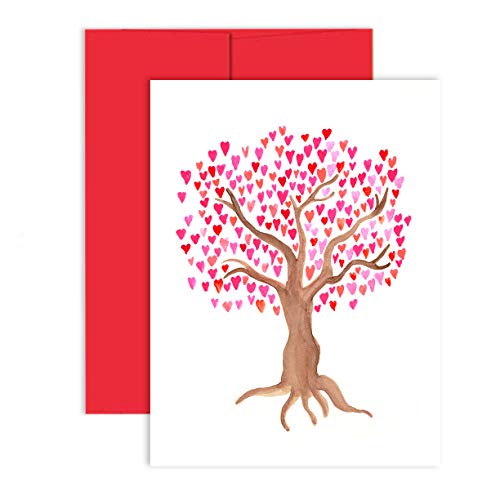 Image of Palmer Street Press Tree of Love Note Cards - Pinks & Reds (8 Premium Notecards + Bright Red Envelopes) - Blank All-Occasion Greeting Cards - Proudly Made in the USA