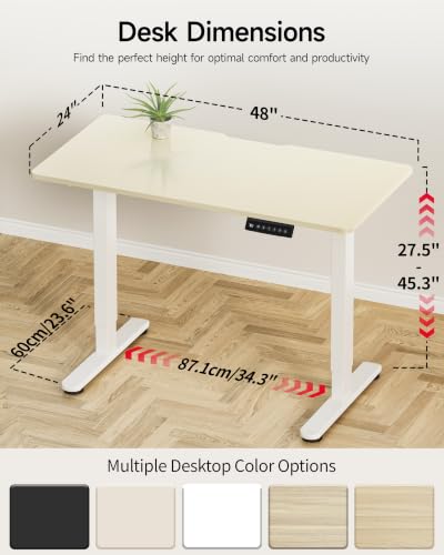 Image of Okin Standing Desk Electric Adjustable Computer Whole Piece Stand up Desk Office Gaming Home Office Memory Desks 48x24 inches Cream Brown