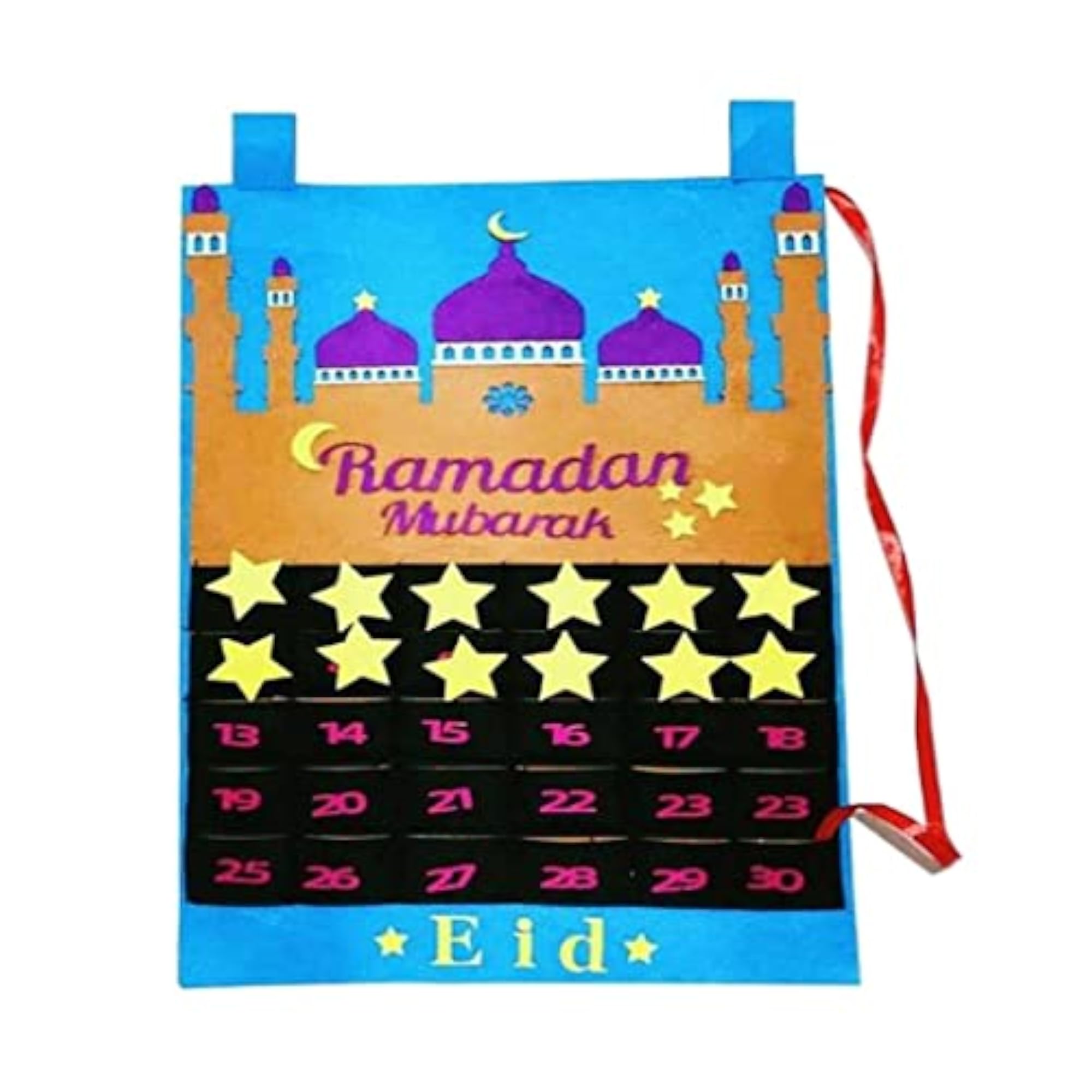 Blue Advent Calendar 2021 Ramadan Decorations, Felt Hanging