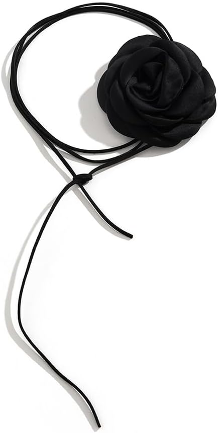 Vintage Velvet Flower Collar Necklace Long Rose Flower Collar Tie Necklace Adjustable Chain Fabric Flower Necklaces for Women
