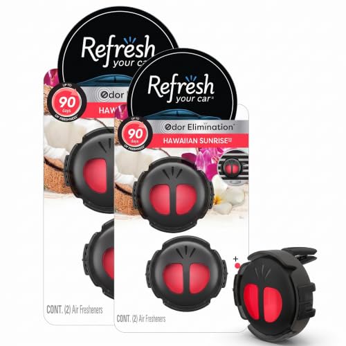 Refresh Your Car Air Freshener, Odor Eliminator, Set of 2 Mini Car Oil Diffusers, Hawaiin Sunrise Scent, Refresh Your Car (Pack of 2)
