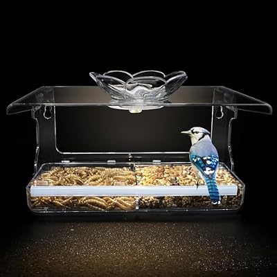 WENMIXER Window Bird Feeder with Solar Light, High Transparency, Weatherproof and Durable Outdoor Decor, Bird Watching Gift for Elderly, Families and Gardener, Entertainment for Cats