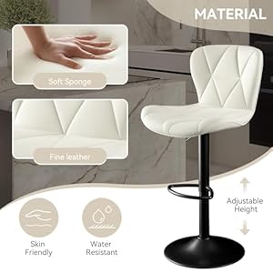 Bar Stools Set of 2,Adjustable Swivel Barstools,Counter Height Barstools with Backs Faux Leather Kitchen Island Bar Chair, White Bar Stools Set of 2Adjustable Swivel BarstoolsCounter Height Barstools with Backs Faux Leather Kitchen Island Bar Chair White