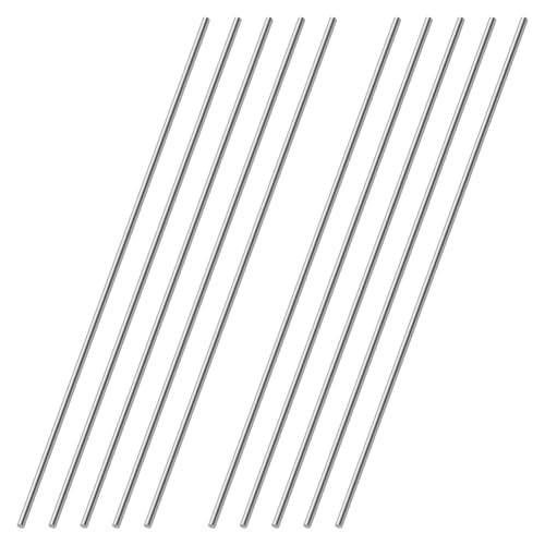 OFFCUP 10pcs Varillas Redondas de Acero Inoxidable, 3 x 300mm Varillas Eje Sólidas, Varillas de Acero Inoxidable, para Bricolaje Artesanía Modelo Coche Helicóptero Avión (Plateado Tono)