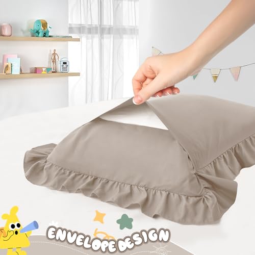 Image of 13 inchx18 inch Toddler Pillow Cases Set of 2, Khaki Ruffled Pillow Shams Brushed Microfiber Nursery Pillow Cover for Boys Girls, Soft Breathable Machine Washable