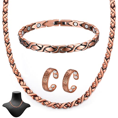 Vicmag Copper Necklace & Bracelet For Women 99.9% Solid Pure Copper Jewelry Valentine's Day Gift For Her (Adjustable Size With Gift Box) #TOP17