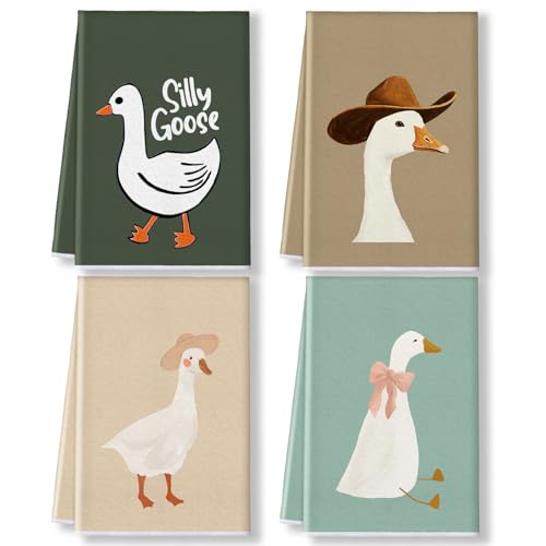 Mindsoft 6 Pcs Kitchen Towels Dish Towels Absorbent Dishcloths Preppy Bathroom Party Decoration for Kitchen Dorm Bathroom Gifts for Women(4 Pcs,Silly Goose)