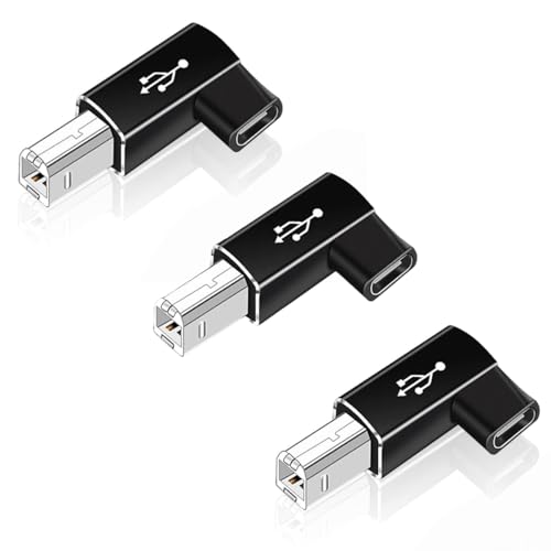 3 Pack 90 Degree MIDI to USB C Adapter, USB C to USB B Printer Adapter for Scanner,Printer,Electric Piano,Laptops,Synthesizers Etc(Black).