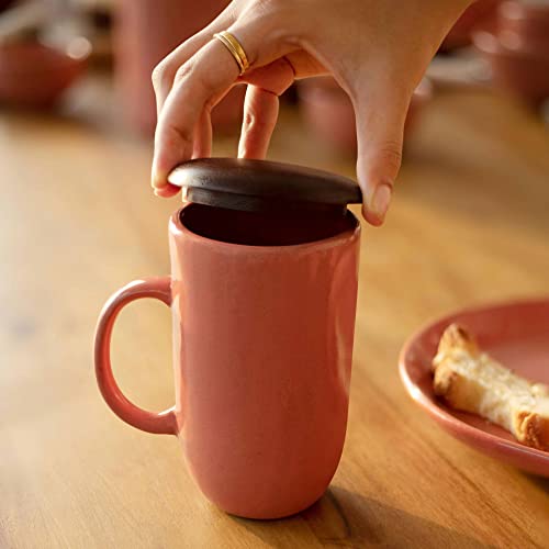 Ellementry Rustic Reef Ceramic Mug with Wooden Lid, Ceramic Mug for Coffee, Tea & Milk | Dishwasher Safe Trendy Everyday Use Coffee Cup for Office & Home, Perfect for House Warming & Birthday Gift