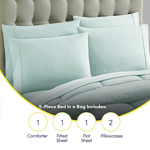 Sweet Home Collection 5 Piece Comforter Set Bag Solid Color All Season Soft Down Alternative Blanket & Luxurious Microfiber Bed Sheets, Aqua, Twin XL