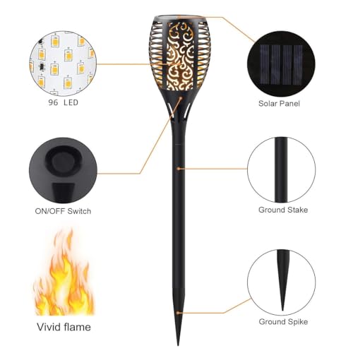 YU WELL Pack of 2 Solar Flickering Flame Torch Light 78cm Large LED Waterproof Torch Light for Garden Lawn Patio Halloween Outdoor Décor