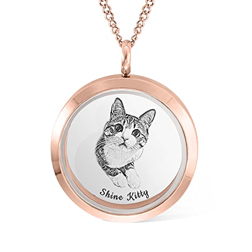Personalized Pet Urn Fur Necklace - Stainless Steel Pet Ashes Necklace for Dog, Cat - Custom Name Photo Memorial Keepsake