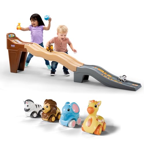 Image of Simplay3 Safari Adventure Race Track, Dual Lane Toddler Racetrack, Car Ramp Toy for Indoor or Outdoor Play, 4 Toy Animal Cars Included, Made in USA